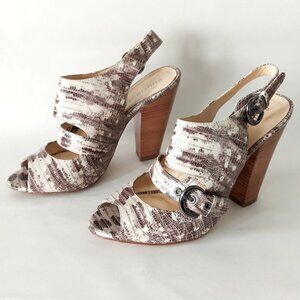 Boutique 9 Peep Toe Sandals Size 8.5 Snakeskin Print Stack Heel Buckle Pumps